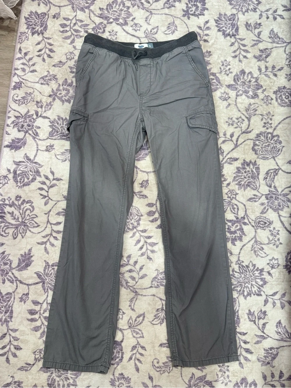 Old Navy Men's Charcoal Cargo Pants with Drawstring Waist